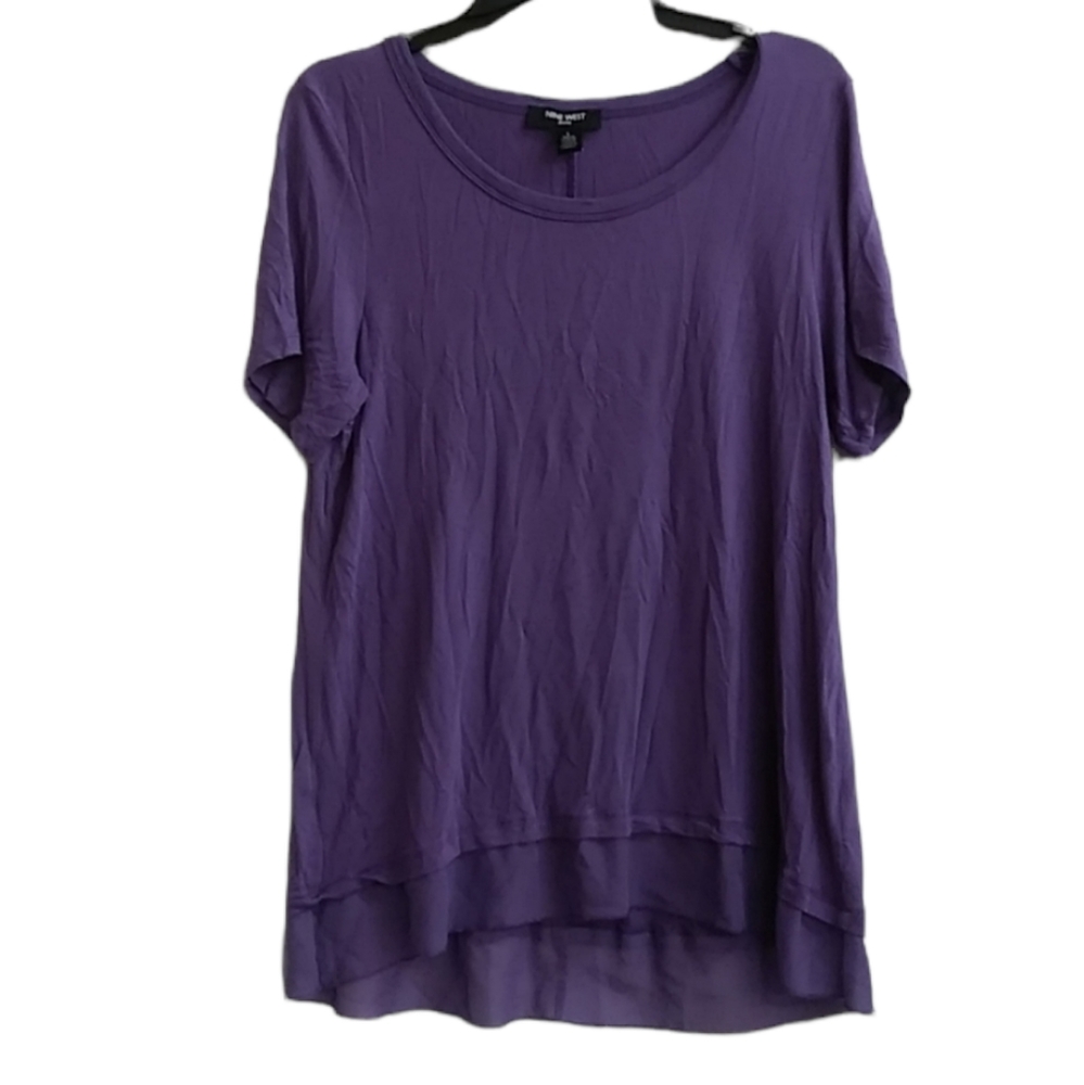 Nine West Jeans Brand Top Size L Shirt Purple with Sheer Trim